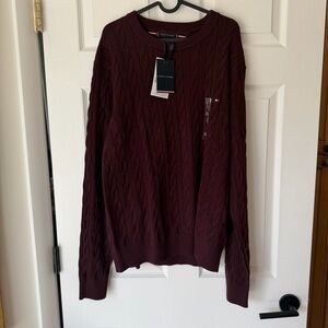 Tommy Hilfiger Men’s Cable Knit Crewneck Sweater - Wine